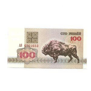 1992 Belarus "Bison" 100 Rouble Banknote [b1]